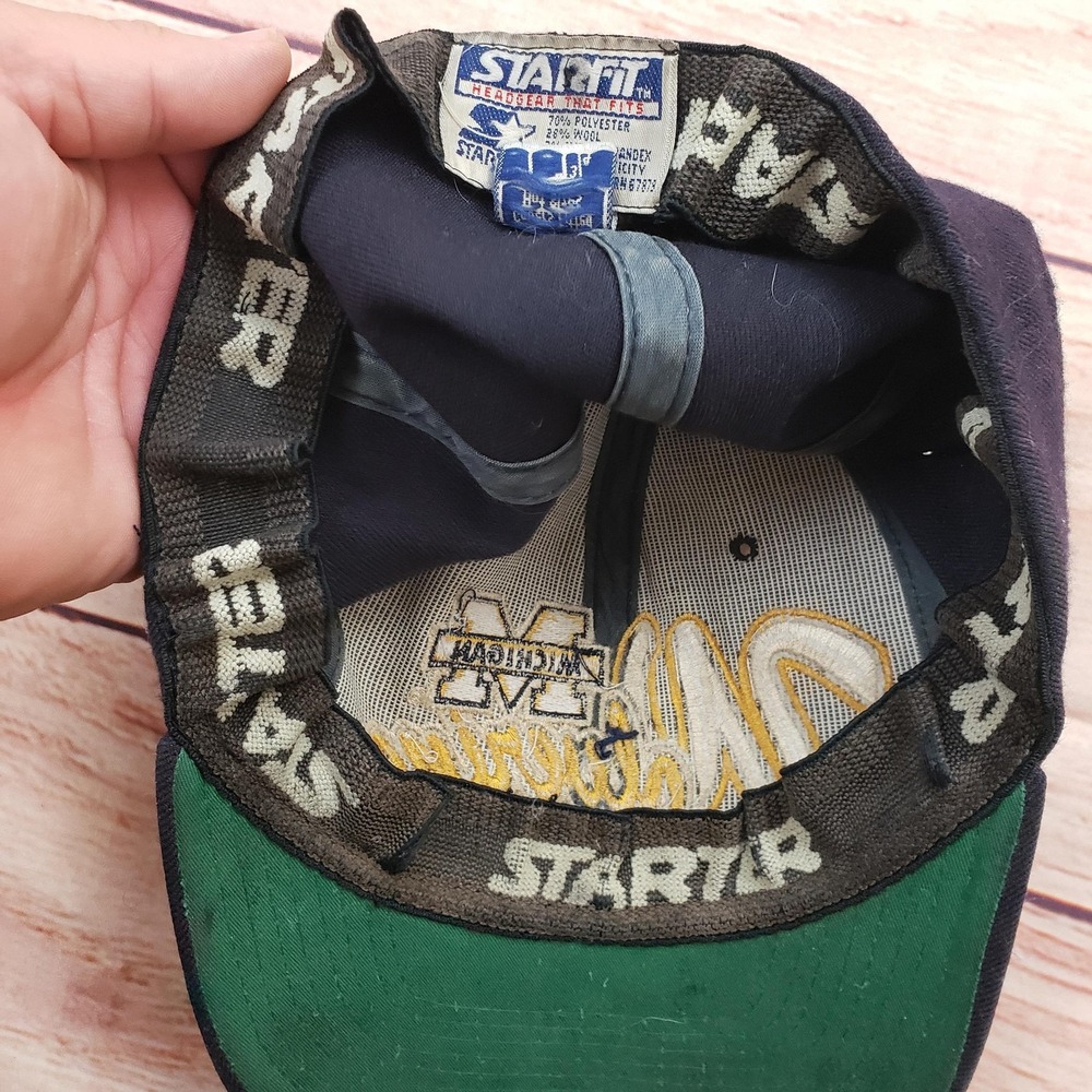 Vintage Michigan Wolverines Hat Cap Fitted Mens‎ 7-7 3/4 NCAA Starter 90s - Picture 9 of 11